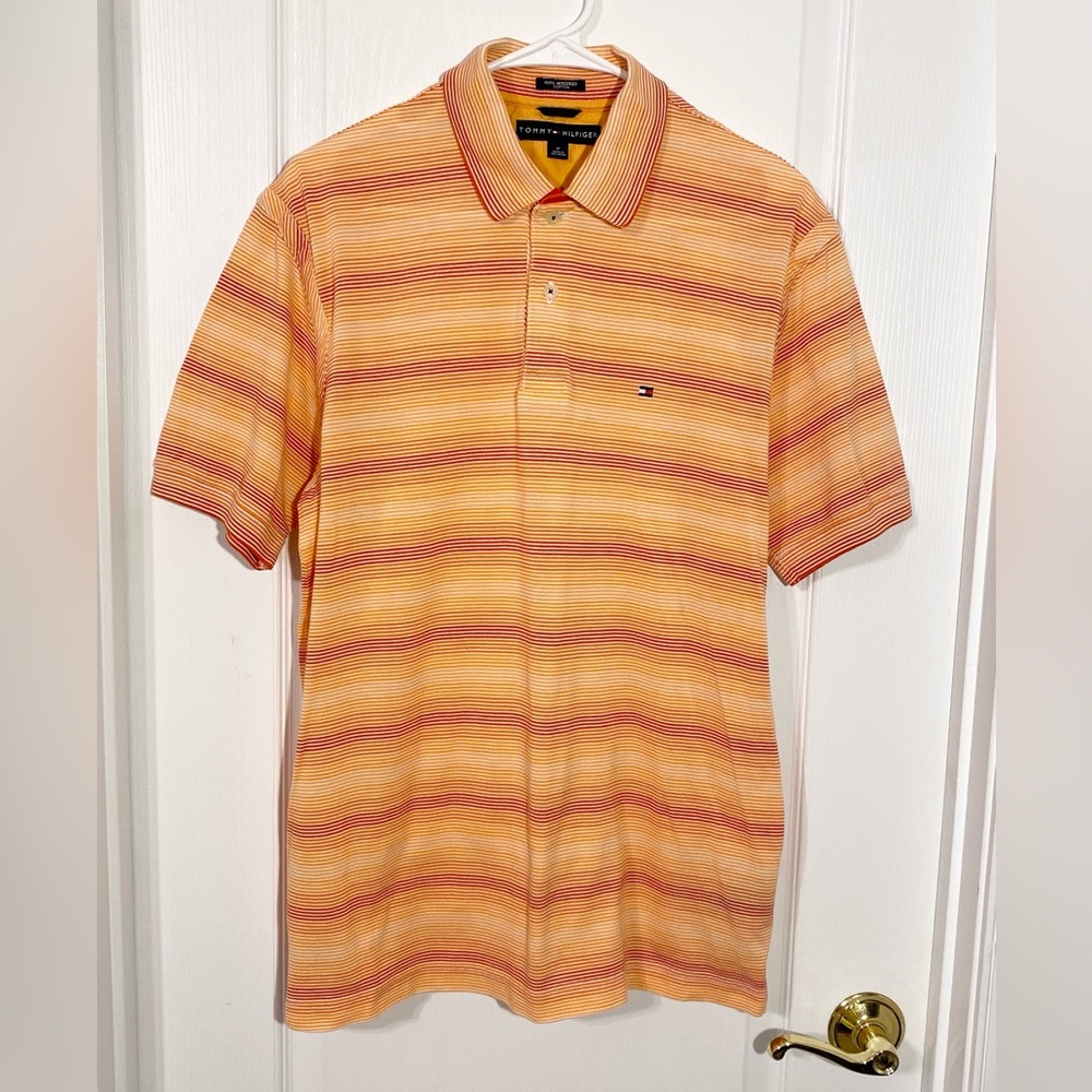 Tommy Hilfiger Striped Polo Shirt Orange & Red Men’s Medium